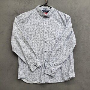 Bruno Milano Modern Fit Long Sleeve Blue Leaf Print Men’s Button Up Shirt XL‎